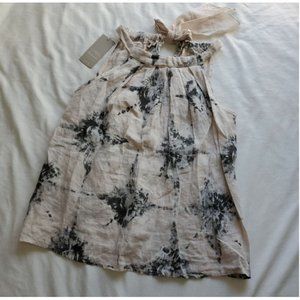 NWT Ballambra linen top Size S Gorgeous tie dye bow neckline Made in Italy beige